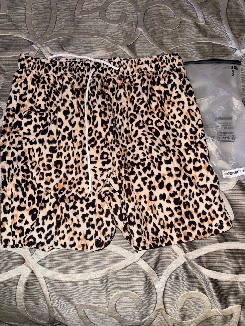 Leopard Print men’s Lounge Shorts/swim trunks- Beige/Cream